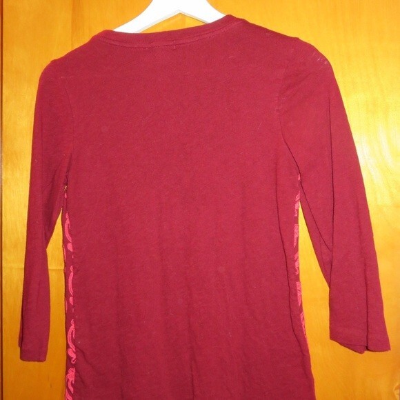 J. Crew Top Maroon Red Embroidery Preppy 3/4 Sleeve Knit Stretch Blouse Shirt - Picture 3 of 5